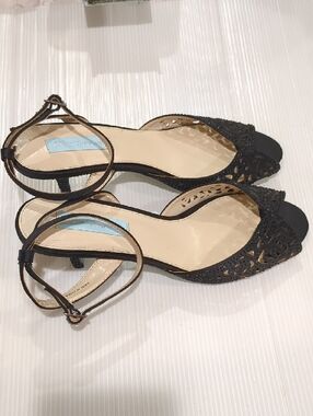 Betsy Johnson Black Laser Cutout Kitten Heels